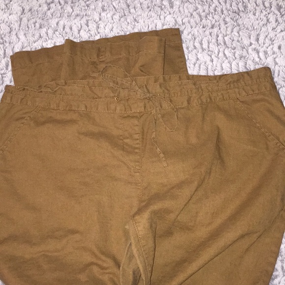 Wide Leg BCBGMaxAzria Brown Linen Drawstring Pants - Picture 2 of 8